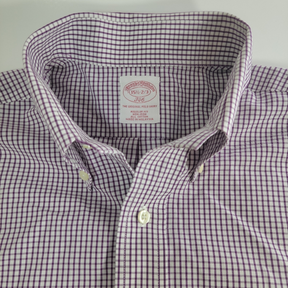 Brooks Brothers 346 Men Purple White Long Sleeve Button Down Shirt Sz 15 1/2-2/3